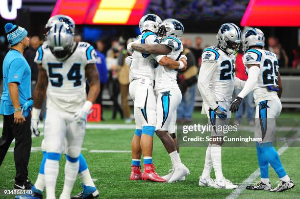 Cam Newton of the Carolina Panthers prior to the game against the Atlanta Falcons at Mercedes-Benz Stadium on December 31, 2017 in Atlanta, Georgia.