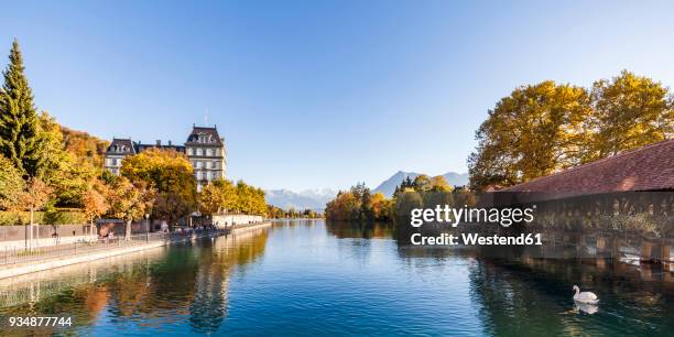 switzerland, canton of bern, thun, river aare, art museum, aarequai and sluice bridge - berne canton fotografías e imágenes de stock