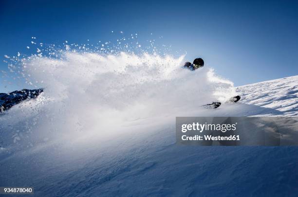 austria, tyrol, mutters, skier on a freeride in powder snow - ski im schnee stock-fotos und bilder