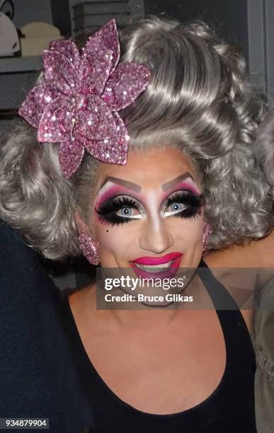 RuPaul's Drag Race Season 6" Winner/Comedian Bianca Del Rio poses backstage at "Blame It On Bianca" on Broadway at Playstation Theatre on March 19,...