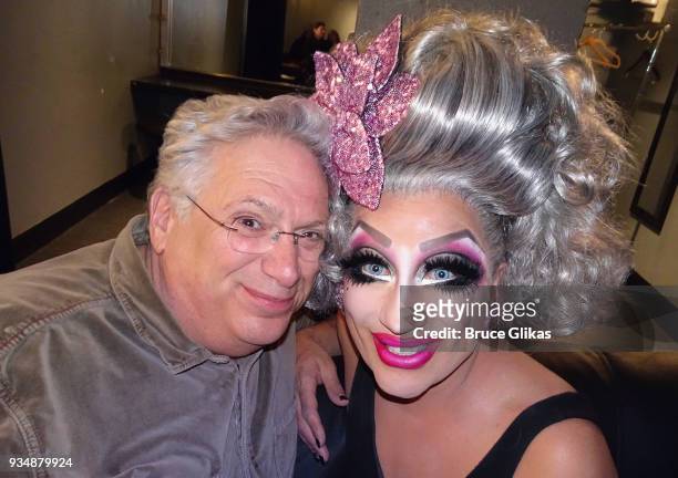 Harvey Fierstein and "RuPaul's Drag Race Season 6" Winner/Comedian Bianca Del Rio pose backstage at "Blame It On Bianca" on Broadway at Playstation...