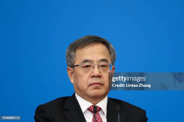 Hu Chunhua, China's vice premier attends a news conference with Premier Li Keqiang following the closing of the First Session of the 13th National...