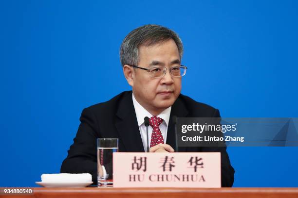 Hu Chunhua, China's vice premier attends a news conference with Premier Li Keqiang following the closing of the First Session of the 13th National...