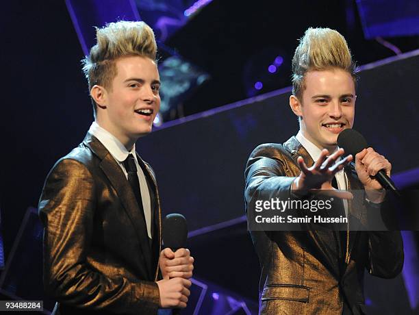 John Grimes and Edward Grimes present on stage at the T4 Stars of 2009 at Earls Court Arena on November 29, 2009 in London, England.