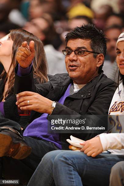 Comedian George Lopez attends a game between the New Jersey Nets and the Los Angeles Lakers at Staples Center on November 29, 2009 in Los Angeles,...