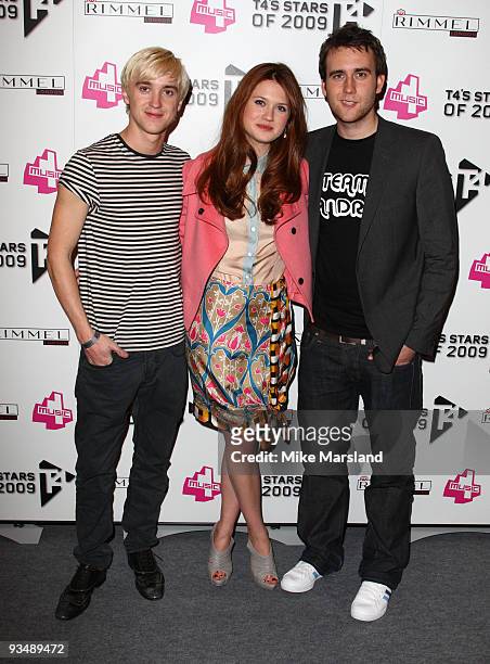 Tom Felton, Bonnie Wright and Matthew Lewis attends the T4 Star of 2009 concert at Earls Court on November 29, 2009 in London, England.
