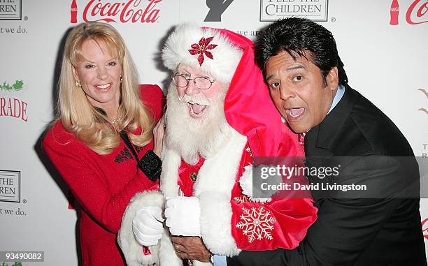 Laura McKenzie, Tim Connaghan as Santa Claus and actor Erik Estrada arrive for the 2009 Hollywood Christmas Parade at The Roosevelt Hotel on November...