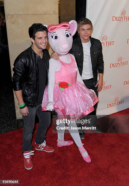 Dancer Mark Ballas, Angelina Ballerina and dancer Derek Hough arrive at the Dizzy Feet Foundation's Inaugural Celebration of Dance at The Kodak...