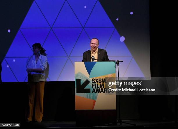 IMDb founder and CEO Col Needham takes part in the SXSW Film Awards show during the 2018 SXSW Conference and Festivals at Paramount Theatre on March...