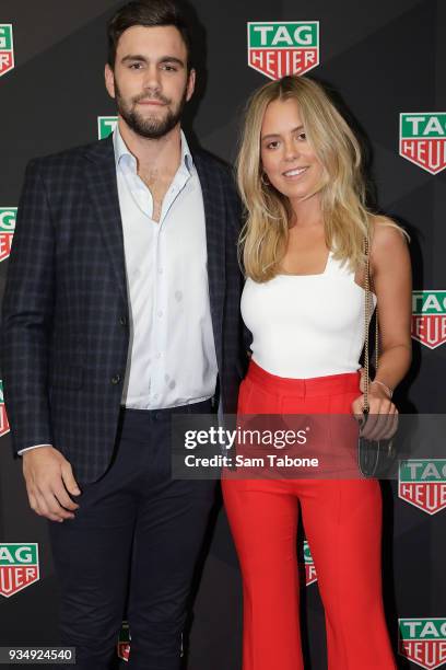 Paddy McCartin and Lucy Brownless attends the TAG Heuer Grand Prix Party on March 20, 2018 in Melbourne, Australia.