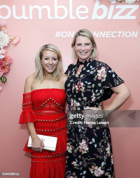 Lola Berry and Liesel Jones attend the Bumble Bizz launch on March 20, 2018 in Sydney, Australia.