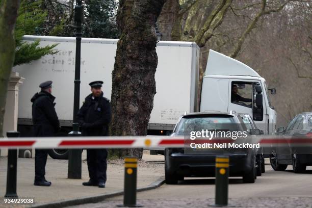 Van leaves the Embassy of Russia on March 20, 2018 in London, England.