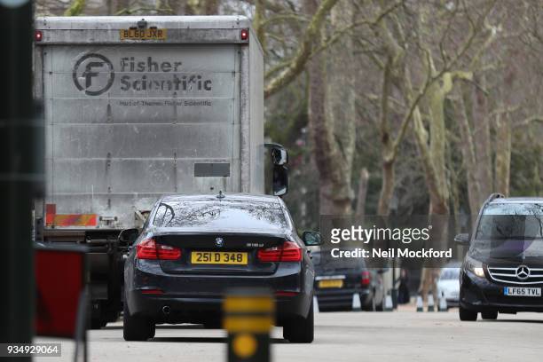 Van leaves the Embassy of Russia on March 20, 2018 in London, England.