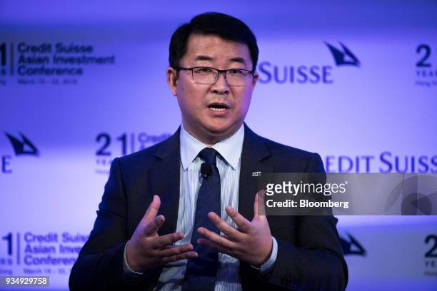 Zhenyi Tang, chairman of CLSA Ltd., speaks during the Credit Suisse Asian Investment Conference in Hong Kong, China, on Tuesday, March 20, 2018. The...