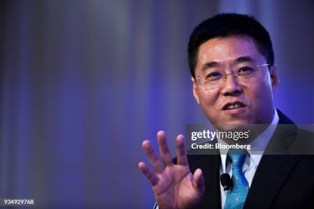 Chen Shuang, chief executive officer of China Everbright Ltd., speaks during the Credit Suisse Asian Investment Conference in Hong Kong, China, on...