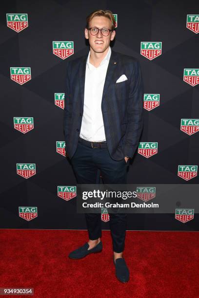 Mack Horton arrives at the TAG Heuer Australia Grand Prix Party at Luminare on March 20, 2018 in Melbourne, Australia.