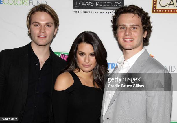 Van Hansis, Lea Michele and Jonathan Groff pose at the "True Colors Cabaret" presented by True Colors Tour, Broadway Impact and True Colors Fund at...