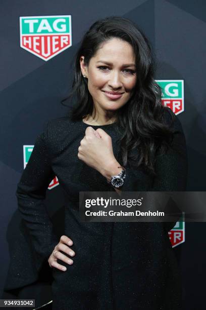 Mel McLaughlin arrives at the TAG Heuer Australia Grand Prix Party at Luminare on March 20, 2018 in Melbourne, Australia.