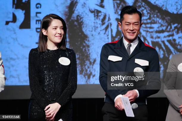 Actor Louis Koo Tin-lok and actress Hsu Wei-ning attend the Sun Entertainment Culture & Fei Fan Entertainment Showcase on March 20, 2018 in Hong...