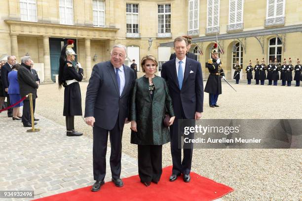 President of the French Senate, Gerard Larcher receives Maria Teresa, Grand Duchess of Luxembourg and Henri, Grand Duke of Luxembourg at the French...