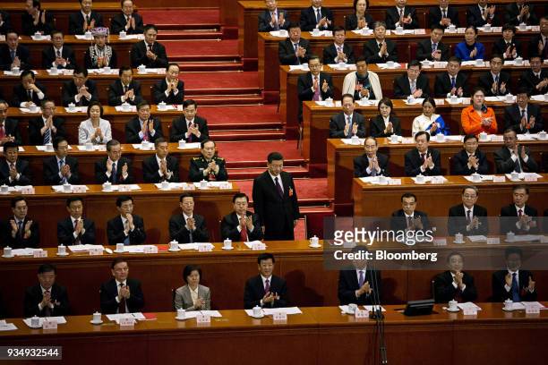 Ding Xuexiang, member of Political Bureau of Communist Party of China's Central Committee, second row from left to right, Han Zheng, China's...