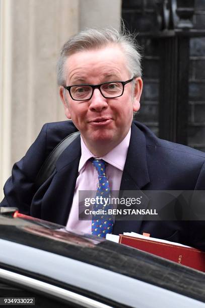 Britain's Environment, Food and Rural Affairs Secretary Michael Gove arrives at Downing Street in central London on March 20, 2018 for the weekly...