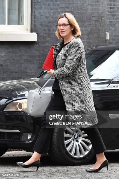 Britain's Home Secretary Amber Rudd arrives at Downing Street in central London on March 20, 2018 for the weekly meeting of the cabinet. - Britain...