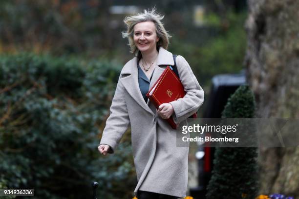 Liz Truss, U.K. Chief secretary to the treasury, arrives for a weekly meeting of cabinet ministers at number 10 Downing Street in London, U.K., on...
