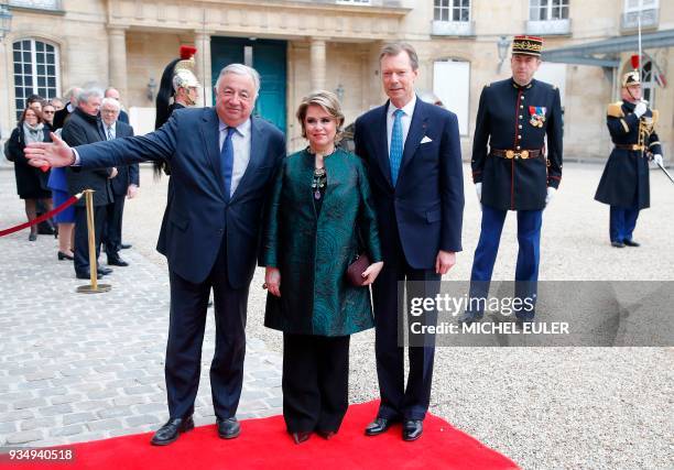 President of the French Senate, Gerard Larcher greets Grand Duke Henri of Luxembourg and Grand Duchess of Luxembourg, Maria-Teresa upon their arrival...