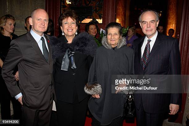 Christophe Girard, Roselyne Bachelot, Simone Veil and Frederique Mitterrand attend the dinner to celebrate the 25th anniversary of AIDS International...