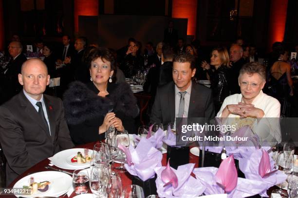 Christophe Girard, Roselyne Bachelot, Bruno Spire and FranÃ§oise BarrÃ©-Sinoussi attend the dinner to celebrate the 25th anniversary of AIDS...