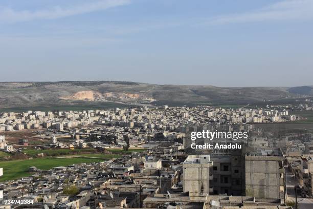 General view of the city scape is seen after Turkish Armed Forces and Free Syrian Army took complete control of northwestern Syria's Afrin within the...