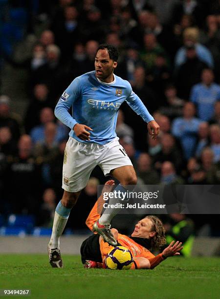 Joleon Lescott of Manchester City during the Barclays Premier League match between Manchester City and Hull City at the City of Manchester Stadium on...