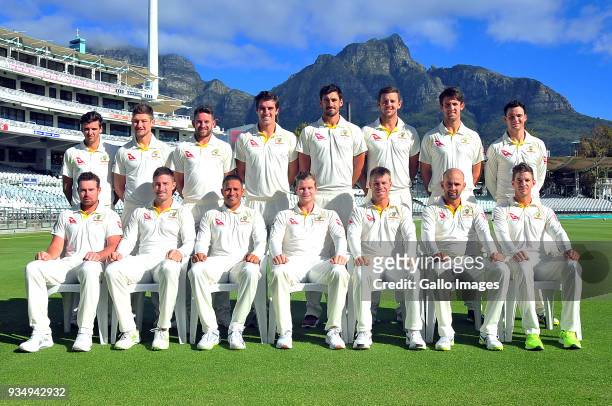 Players during the Australian national mens cricket team photo and training session at PPC Newlands Stadium on March 20, 2018 in Cape Town, South...