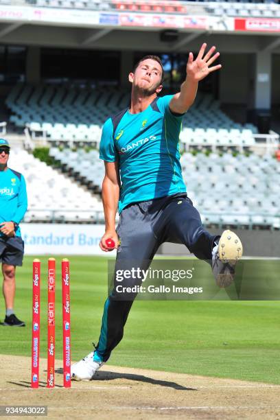 Josh Hazlewood during the Australian national mens cricket team training session at PPC Newlands Stadium on March 20, 2018 in Cape Town, South Africa.