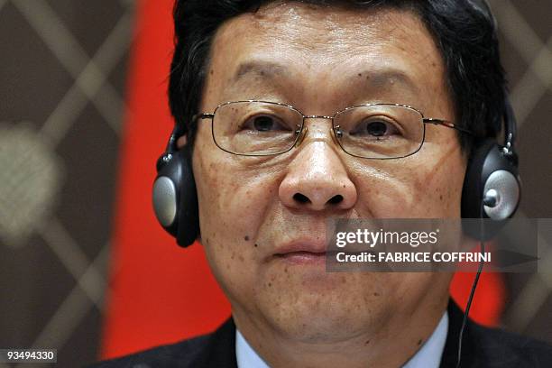 Chinese Trade Minister Chen Deming attends the signing of a declaration of intent of a free trade deal between China and Switzerland on the sidelines...