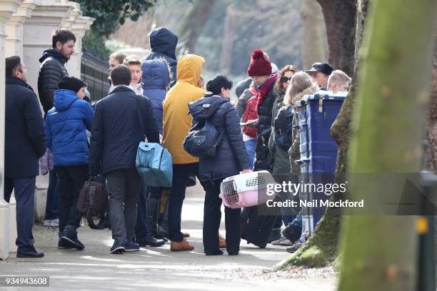 People leave the Russian Embassy in cars and vans on March 20, 2018 in London, England. Expelled Russian diplomats prepare to leave the embassy in...