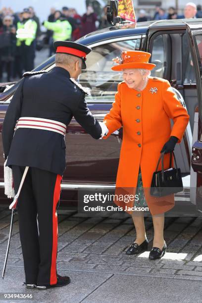 Her Majesty, Queen Elizabeth II visits the Royal Academy of Arts to mark the completion of a major redevelopment of the site on March 20, 2018 in...