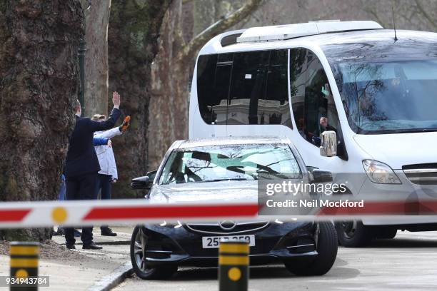 People leave the Russian Embassy in cars and vans on March 20, 2018 in London, England. Expelled Russian diplomats prepare to leave the embassy in...