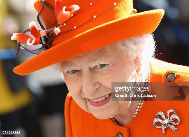 Her Majesty, Queen Elizabeth II visits the Royal Academy of Arts to mark the completion of a major redevelopment of the site on March 20, 2018 in...