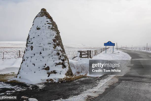 The border of Northumberland and Durham in the Pennines under a blanket of snow on March 20, 2018 in Allenheads, England. Winter conditions are...