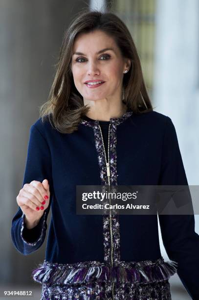 Queen Letizia of Spain arrives at Integra Foundation headquarters on March 20, 2018 in Madrid, Spain.