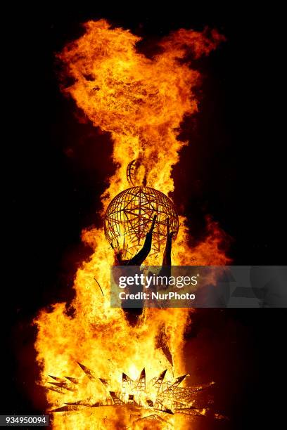 Ninot' burns during the last day of the Las Fallas Festival on March 19, 2018 in Valencia, Spain. The Fallas is Valencias most international...