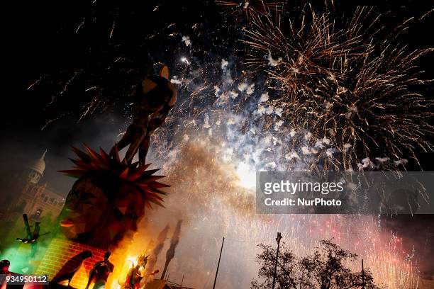 Fireworks prior to the 'Crema' during the last day of the Las Fallas Festival on March 19, 2018 in Valencia, Spain. The Fallas is Valencias most...