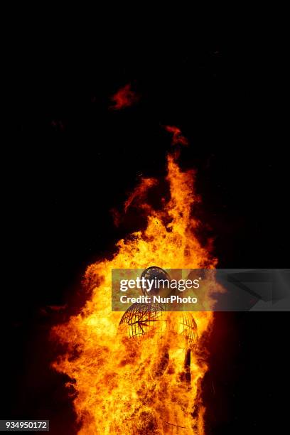 Ninot' burns during the last day of the Las Fallas Festival on March 19, 2018 in Valencia, Spain. The Fallas is Valencias most international...