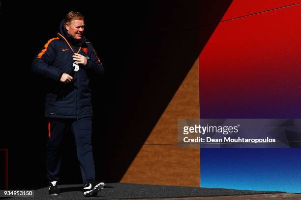 Netherlands Head coach, Ronald Koeman walks out for the Netherlands Training session held at KNVB Sportcentrum on March 20, 2018 in Zeist,...