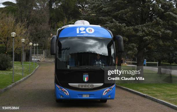 General view of the Logo of the '120th Anniverary' of the Italian Football Federation at 'Centro Tecnico Federale' of Coverciano on March 20, 2018 in...