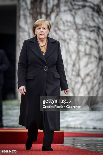 German Chancellor Angela Merkel is pictured during at the German Chancellery on March 20, 2018 in Berlin, Germany.