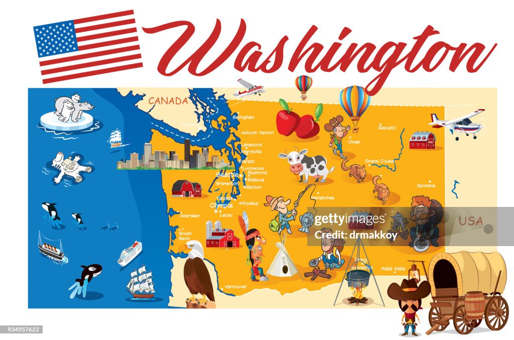 Cartoon map of WASHINGTON