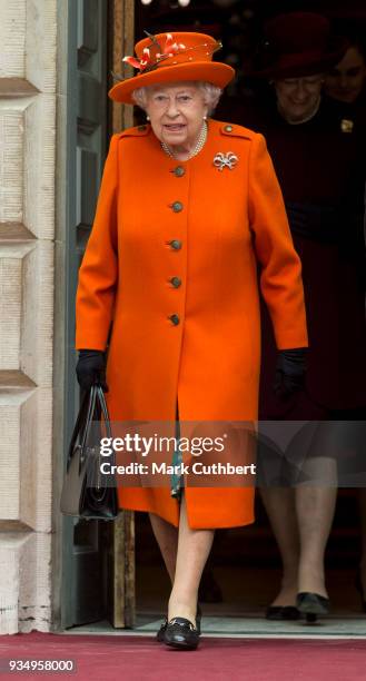 Queen Elizabeth II visits the Royal Academy of Arts to mark the completion of a major redevelopment of the site on March 20, 2018 in London, England.